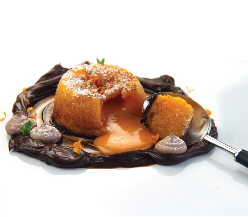 A-La-Carte - Christmas carrot and orange lava cake with chocolate mousse and crispy meringue