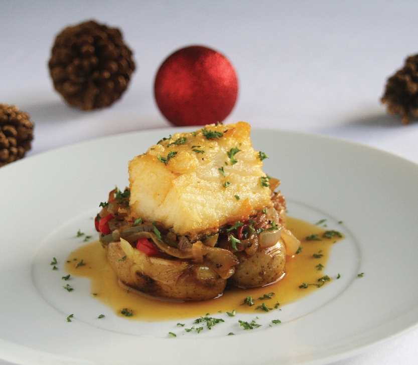 Set Lunch - Oven roasted cod with onion’s comfit, roasted peppers and punched potatoes in their jackets